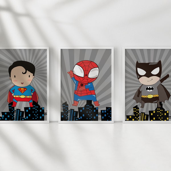 3er Set DIN A4 / A3 Drucke Superhelden Superheros Jungen Kinder