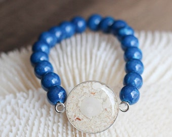 Sand Bracelet - Blue Beaded Bracelet - Beach Bracelet  - Beaded Stretch Bracelet -  Riverstone Beaded Bracelet - Custom Sand Bracelet