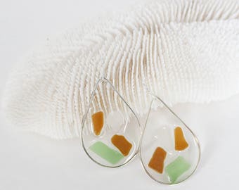 Beach Glass Earrings - Sea Glass Earrings - Floating Beach Glass Earrings - Beach Earrings - Genuine Sea Glass Jewelry - Beach Glass Jewelry