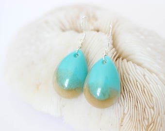 Caribbean Blue Earrings - Ocean Inspired Earrings - Teal and Gold Earrings - Beach Earrings -  Tear Drop Earrings - Beach Wedding Jewelry