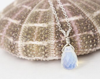 Moonstone Necklace - Moonstone Drop Necklace - Minimalist Necklace - Tear Drop Necklace - Gemstone Necklace  - Gift For Her