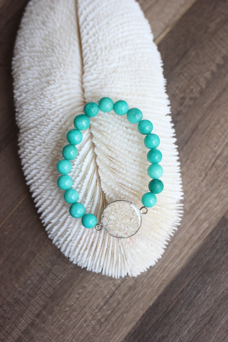 Sand Bracelet Amazonite Bracelet Beach Bracelet Beaded Stretch Bracelet Amazonite Beaded Bracelet Custom Sand Bracelet image 2