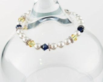 Deployment Bracelet - Military Wife Bracelet - Navy Wife Bracelet - Navy and Gold Bracelet - Crystal Bracelet - Pearl Bracelet