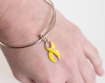 Yellow Ribbon Bracelet - Support The Troops Bracelet - Military Awareness Bracelet - Stackable Bracelets