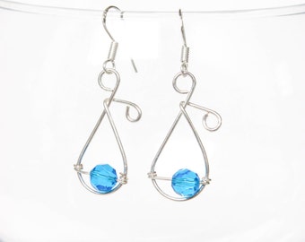 Blue Crystal Drop Earrings - Swarovski Crystal Earrings - Tear Drop Earrings
