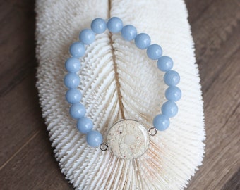 Angelite Sand Bracelet - Angelite Bracelet - Beach Bracelet  - Beaded Stretch Bracelet - Blue Beaded Bracelet - Custom Sand Bracelet