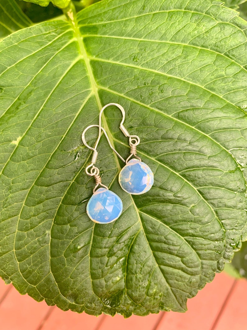 Dainty Opalite Earrings Opalite Drop Earrings Moonstone Earrings Simple Earrings Gift For Her Wedding Earrings Present For Mom image 1