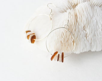 Beach Glass Earrings- Sea Glass Earrings - Beach Glass Hoop Earrings - Amber Beach Glass Earrings - Gift For Her - Beach Jewelry