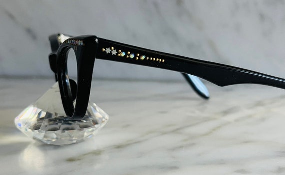 unused black vintage cat eye with rhinestones - image 6