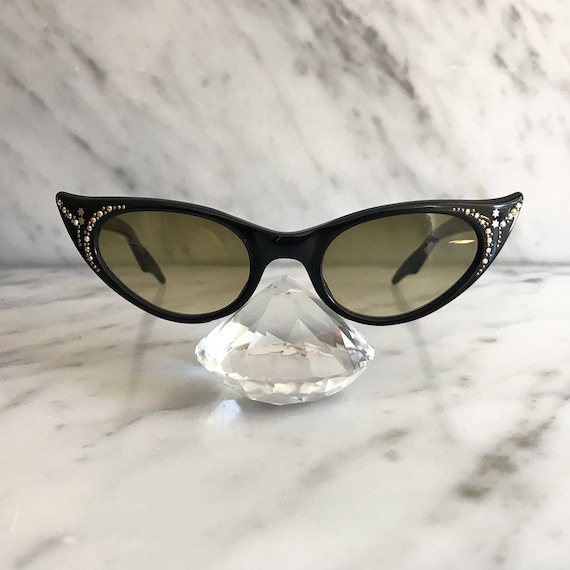 unused black vintage cat eye with stones - image 2