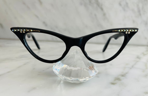 unused black vintage cat eye with rhinestones - image 1