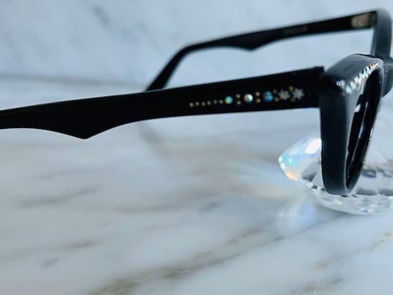 unused black vintage cat eye with rhinestones - image 9