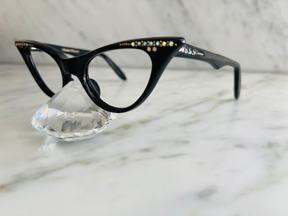 unused black vintage cat eye with rhinestones - image 2