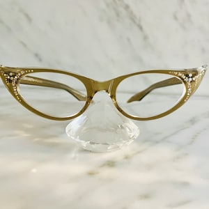 Gafas de ojo de gato vintage marrón claro sin usar con diamantes de imitación