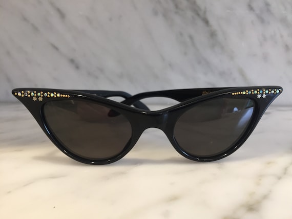 unused black vintage cat eye with rhinestones - image 4