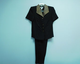 Turquoise and navy jacket and pants Lady Dorby label size 24 pants and jacket Vintage plus size 24 women professional 2 piece pant suit