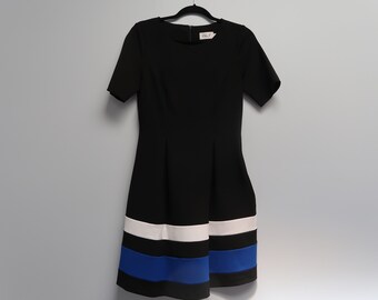 Vintage Eliza J Black Dress: Royal Blue & White Hem, Size 4