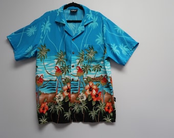 Vintage Uluwatu Hawaiian Shirt, Blue Parrot Print, Size XL