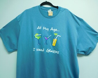 Vintage Ladies Slate Blue T-Shirt Size 2XL "At My Age, I need Glasses" On Front Never Worn Tags Still Attached