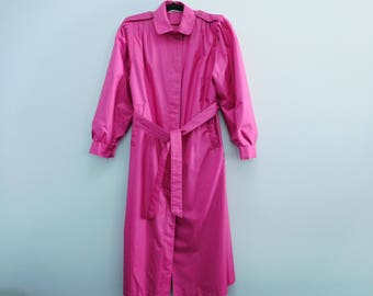 Vintage 1980's Windsor Bay Hot Pink Lined Long Lined Trench Coat Size 10 Very Good Condition