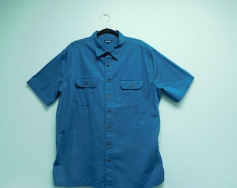 Vintage Men's Medium Blue Business Casual Short Sleeve Shirt Size XL By Croft & Barrow In Excellent Condition