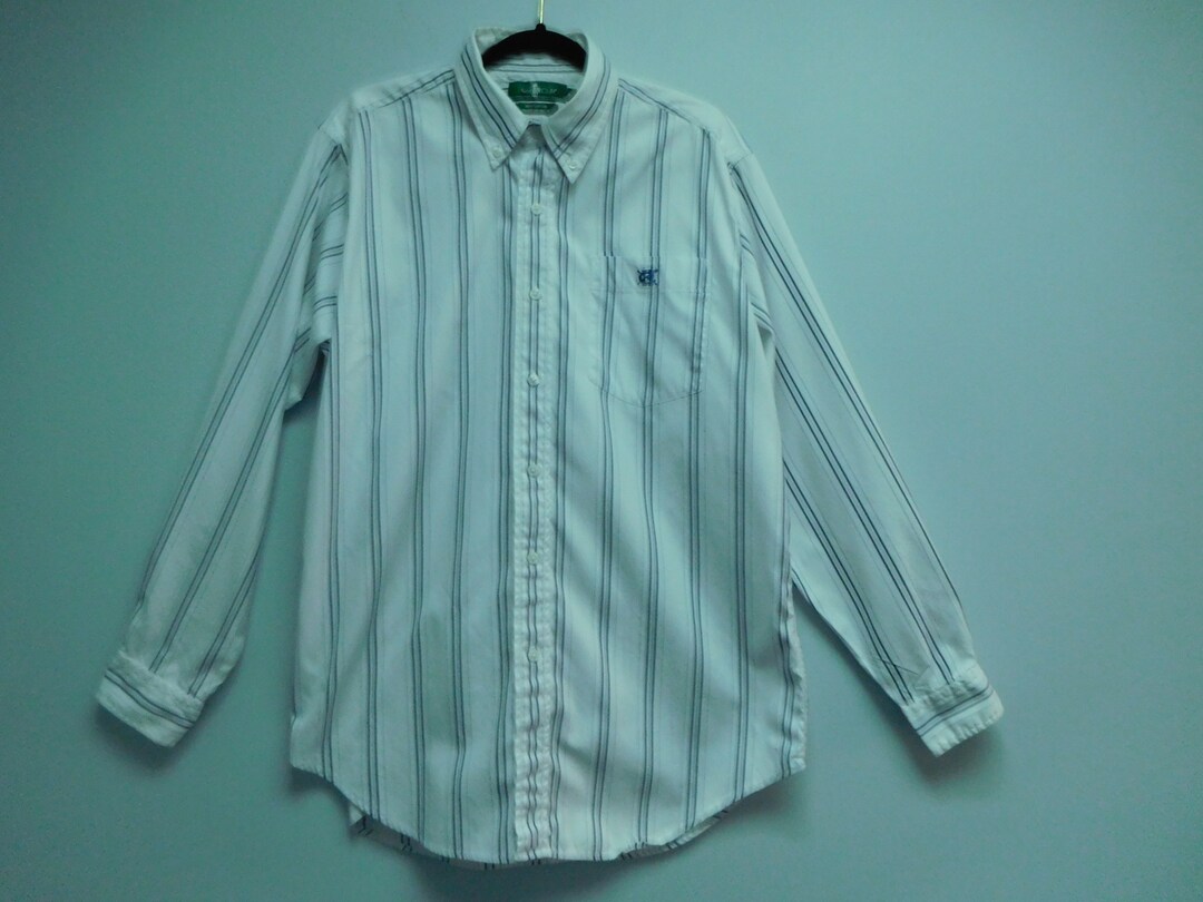 Vintage Hunt Club Dress Shirt: Men's White & Blue Stripe, Large - Etsy