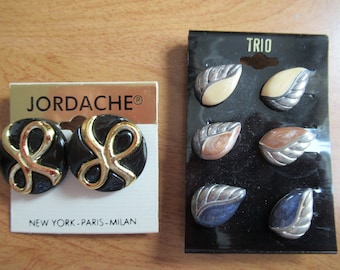 Vintage Jordache & Trio Earrings Set: Black, Gold, Silver Tone - Never Worn