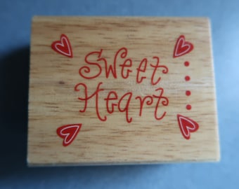 Vintage "Sweet Heart" Rubber Stamp - Valentine's Day Wood Block
