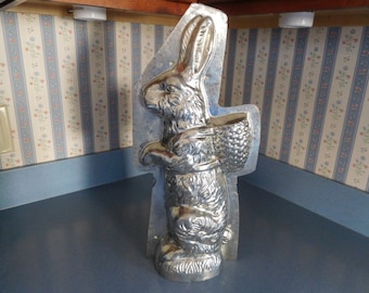 17" Classic Rabbit with Basket on Back Vintage Metal Candy Mold