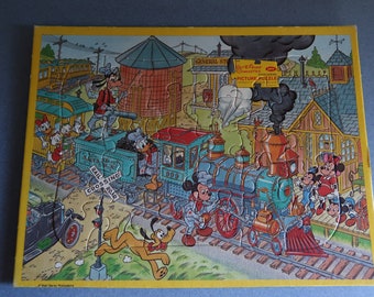Puzzle vintage Mickey Mouse Gare : plateau avec cadre Jaymar