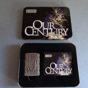 Vintage "Our Century" Zippo Lighter Last Zippo Collectible Of 20th Century From 1999 In Original Tin In Excellent Vintage Condition