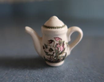 Vintage Portmeirion Teapot Pin: Botanic Garden Christmas Rose Brooch