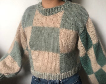 Jester Checkered Sweater PATTERN - Intarsia Checkboard Cropped Sweater