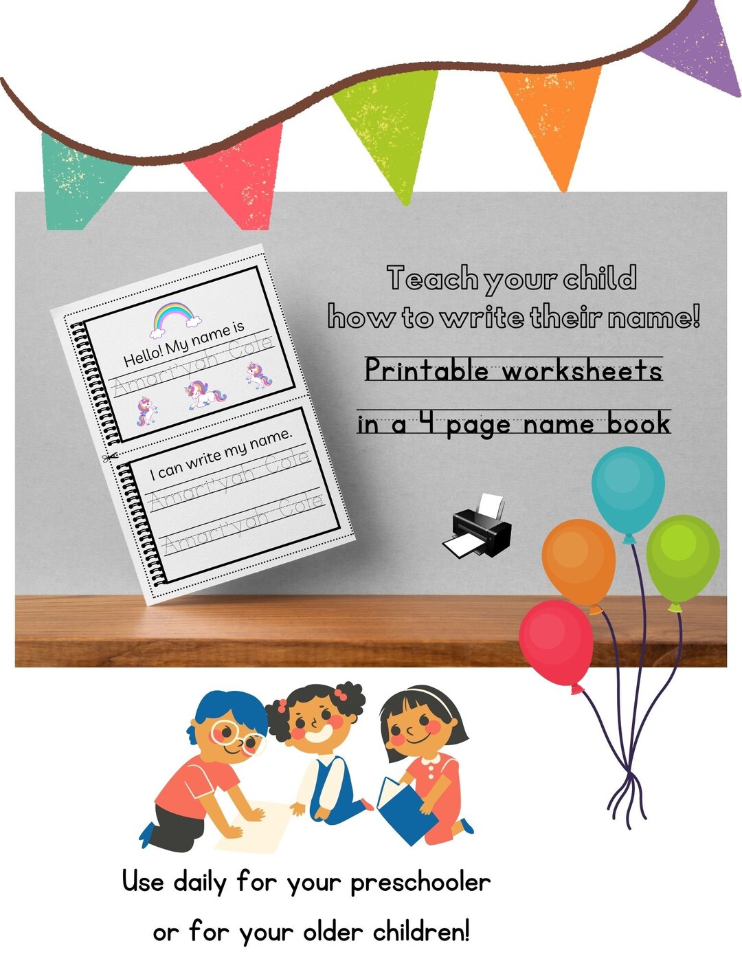 Custom Tracing Name Book, Unicorn Theme. Preschool Primary Penmanship ...