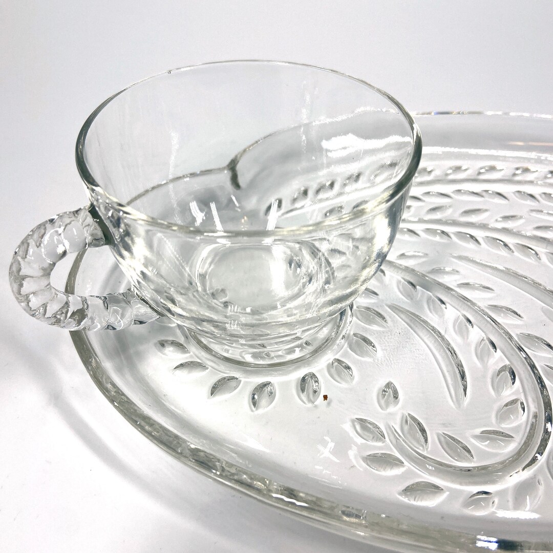 4 Sets Beautiful Vintage Federal Glass Snack Plates and Cups Etsy