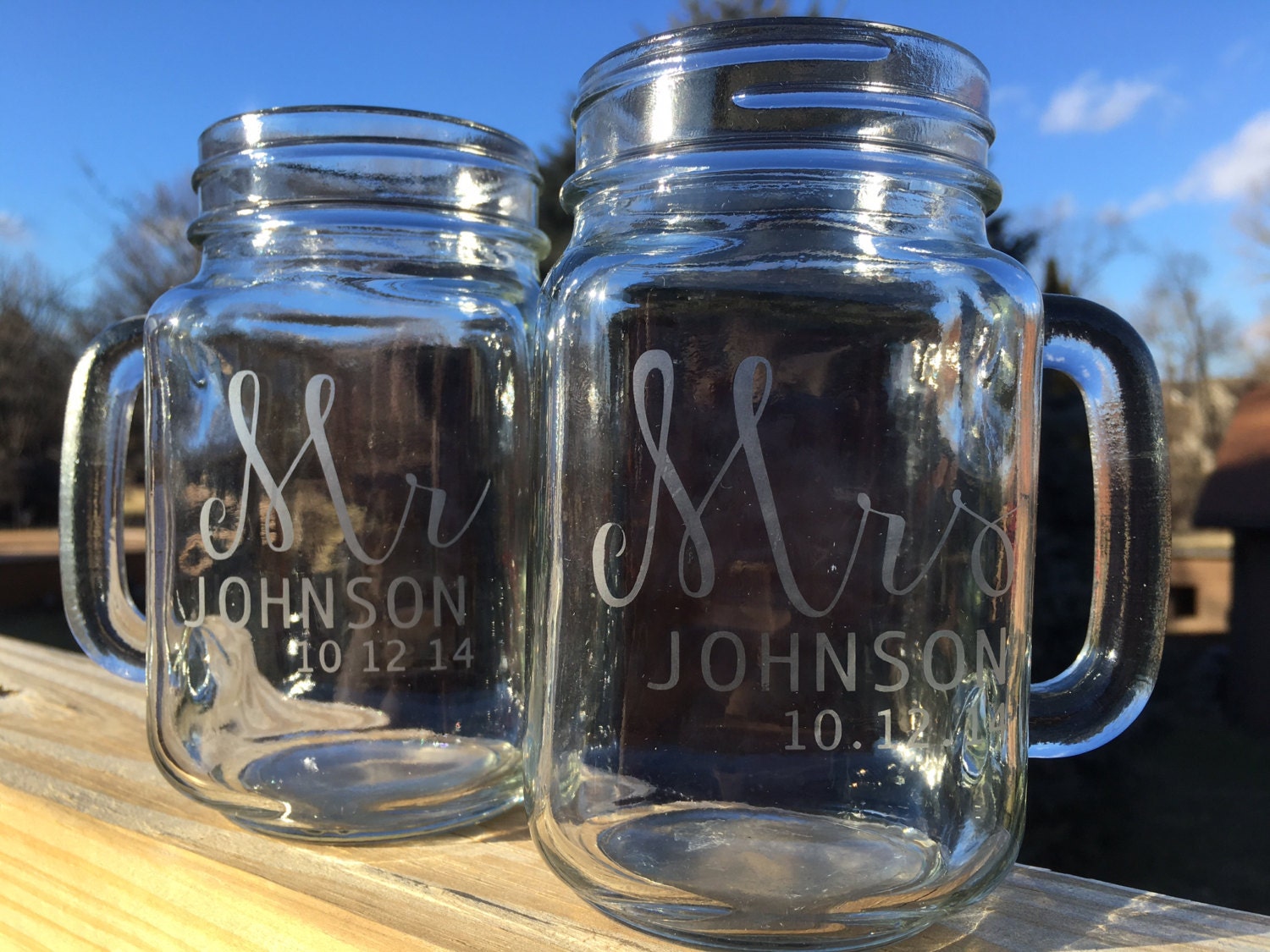 Personalized Mason Jar Etched Mason Jar Wedding Present Etsy