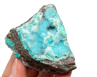 Druzy Chrysocolla, Blue, Quartz Cluster, Mineral, Gemstone, Crystal, Display