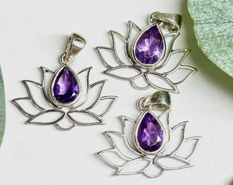 ONE* Faceted Amethyst Lotus Pendant, Lotus Pendant, Faceted Amethyst Jewelry, Amethyst Lotus Jewelry, Sterling Silver Lotus