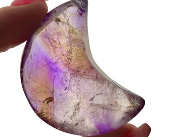 Polished Ametrine Moon, Amethyst and Citrine Moon, Ametrine Crystal moon, Citrine Moon, Amethyst Moon