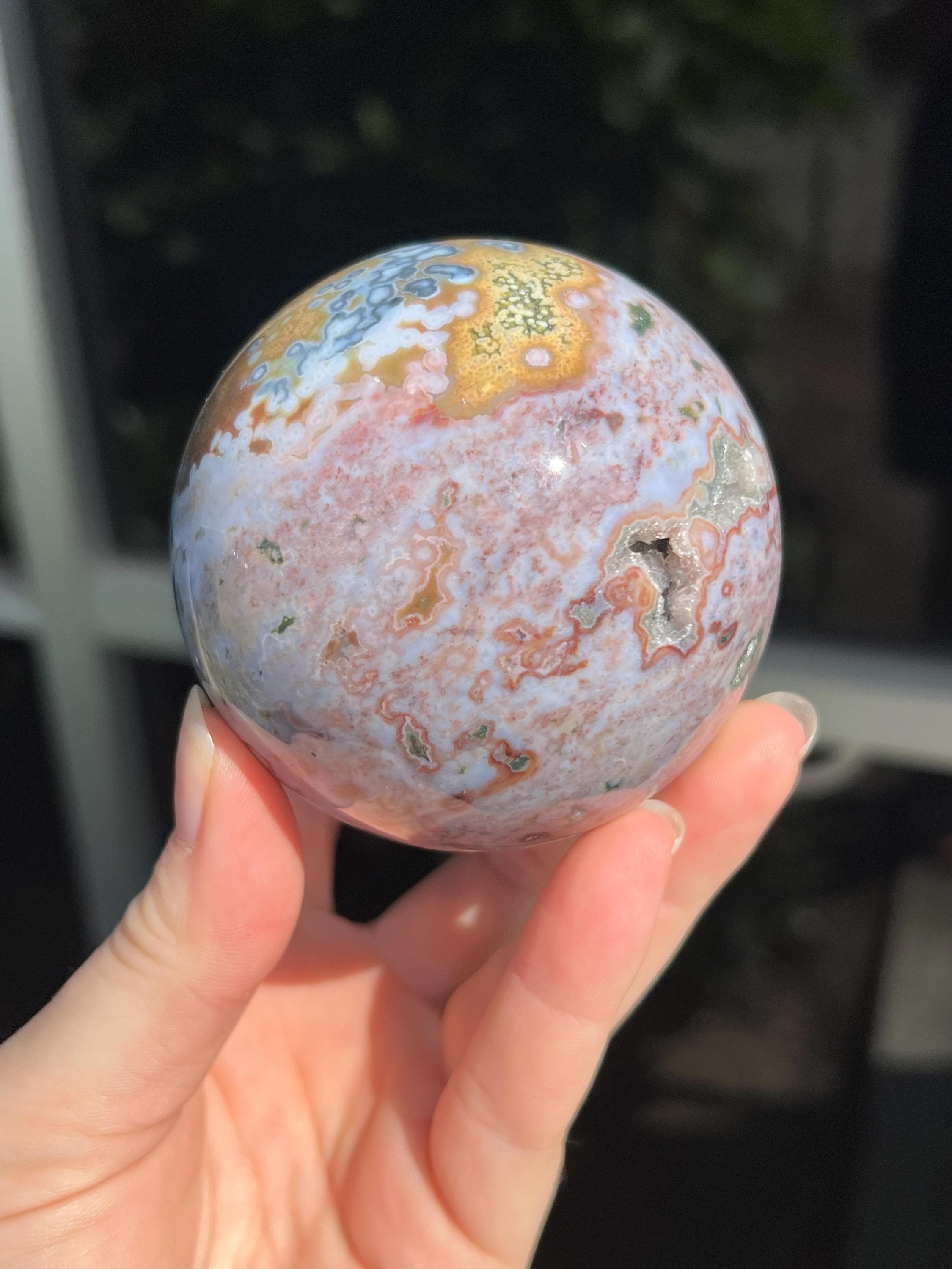 Ocean Jasper Sphere, Sea Jasper, Polished, Orbicular, Cloud OJ