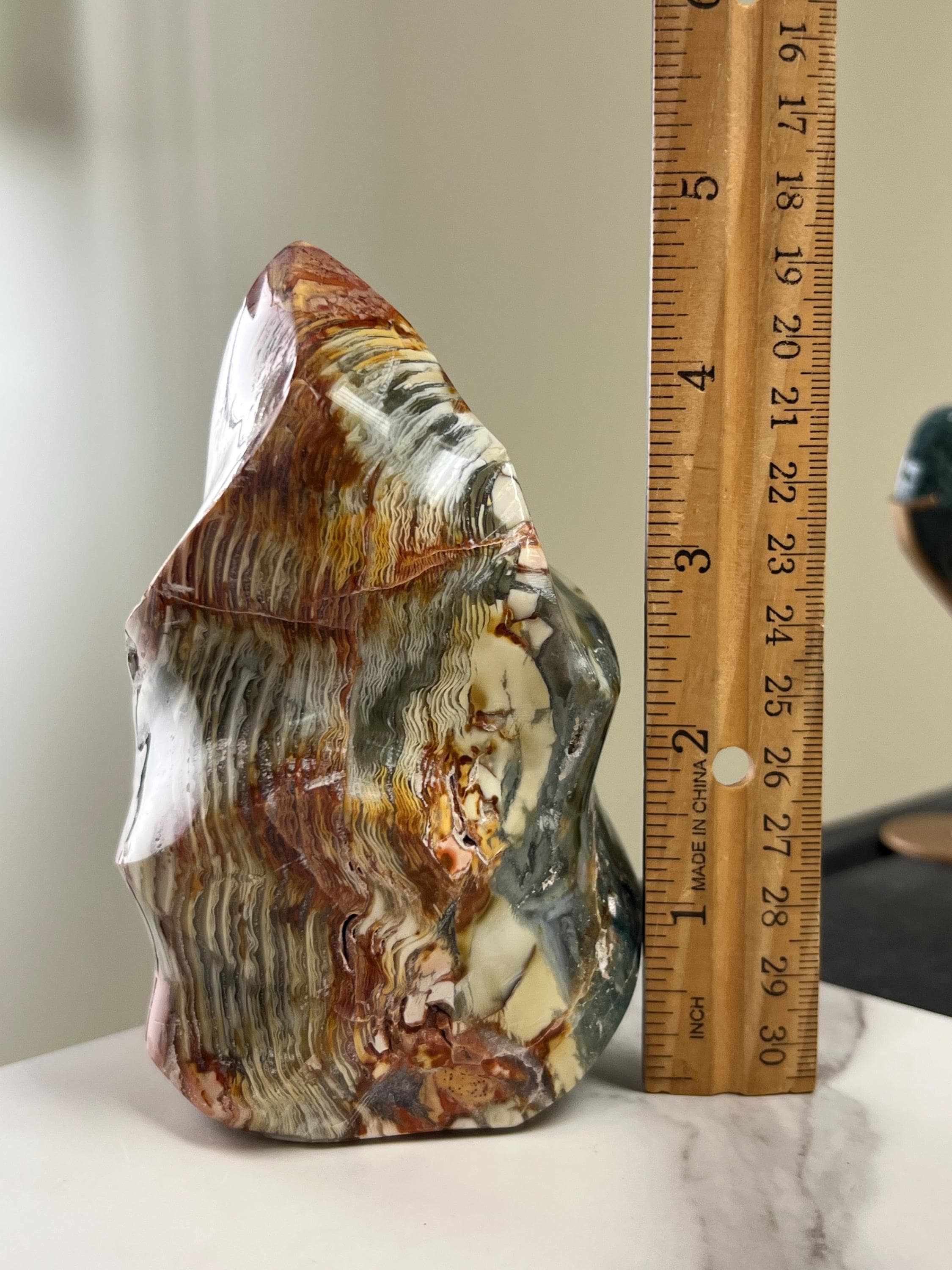Pink Ibis Jasper Flame, Pastel Polychrome Freeform, Polished