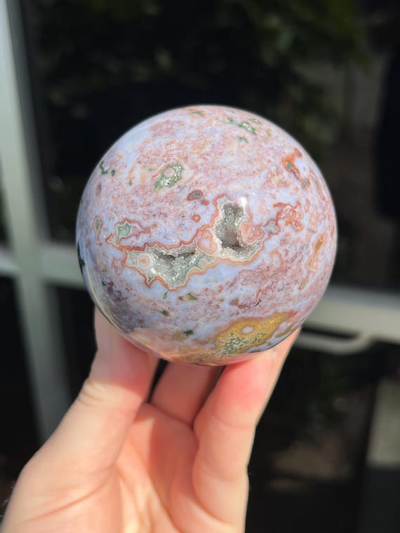 Ocean Jasper Sphere, Sea Jasper, Polished, Orbicular, Cloud OJ