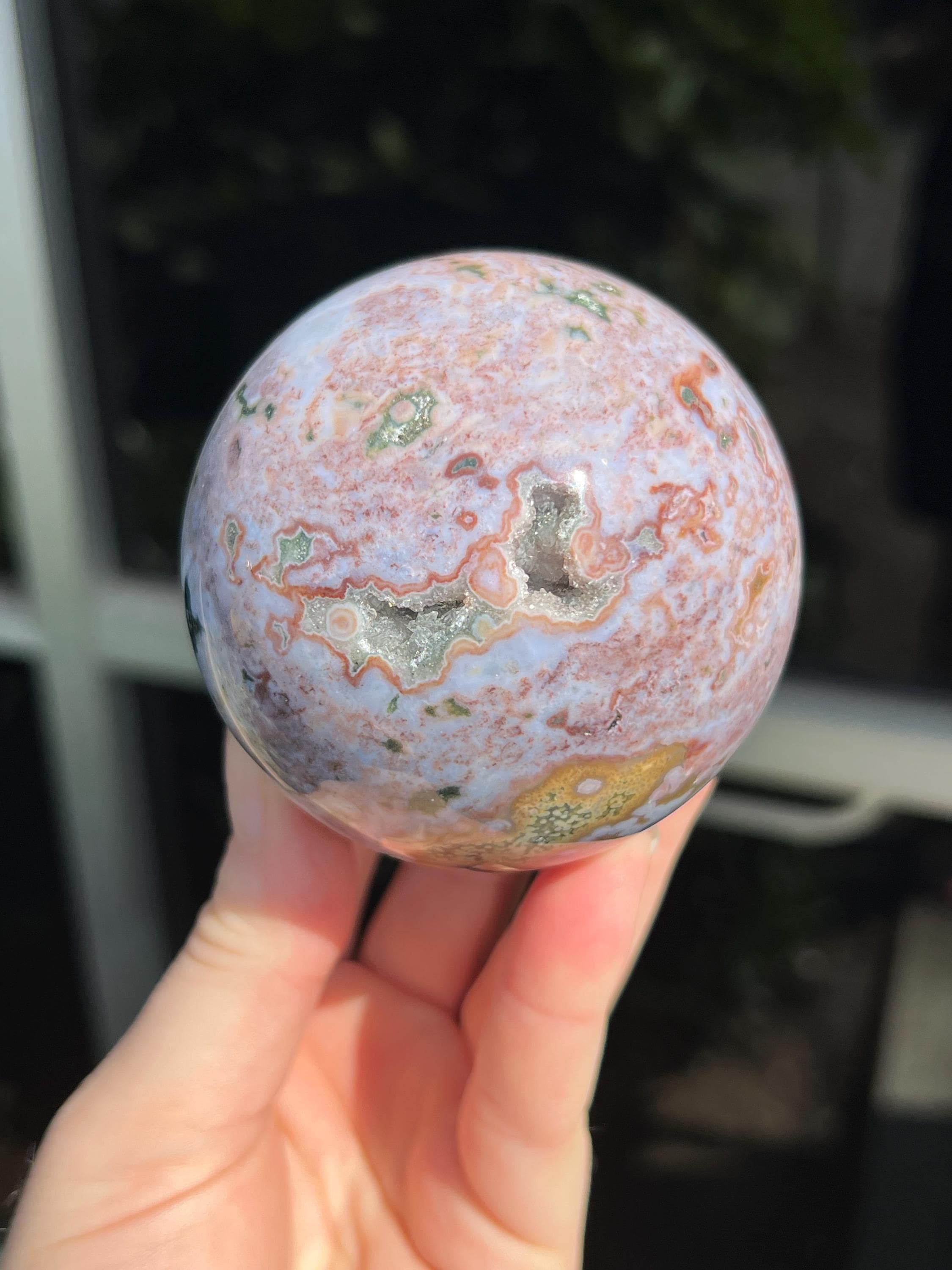 Ocean Jasper Sphere, Sea Jasper, Polished, Orbicular, Cloud OJ