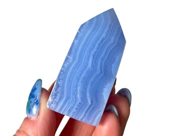 Polished Blue Lace Agate Tower, Blue Lace Tower, Agate Tower, Crystal Tower Blue Chalcedony Banded Agate