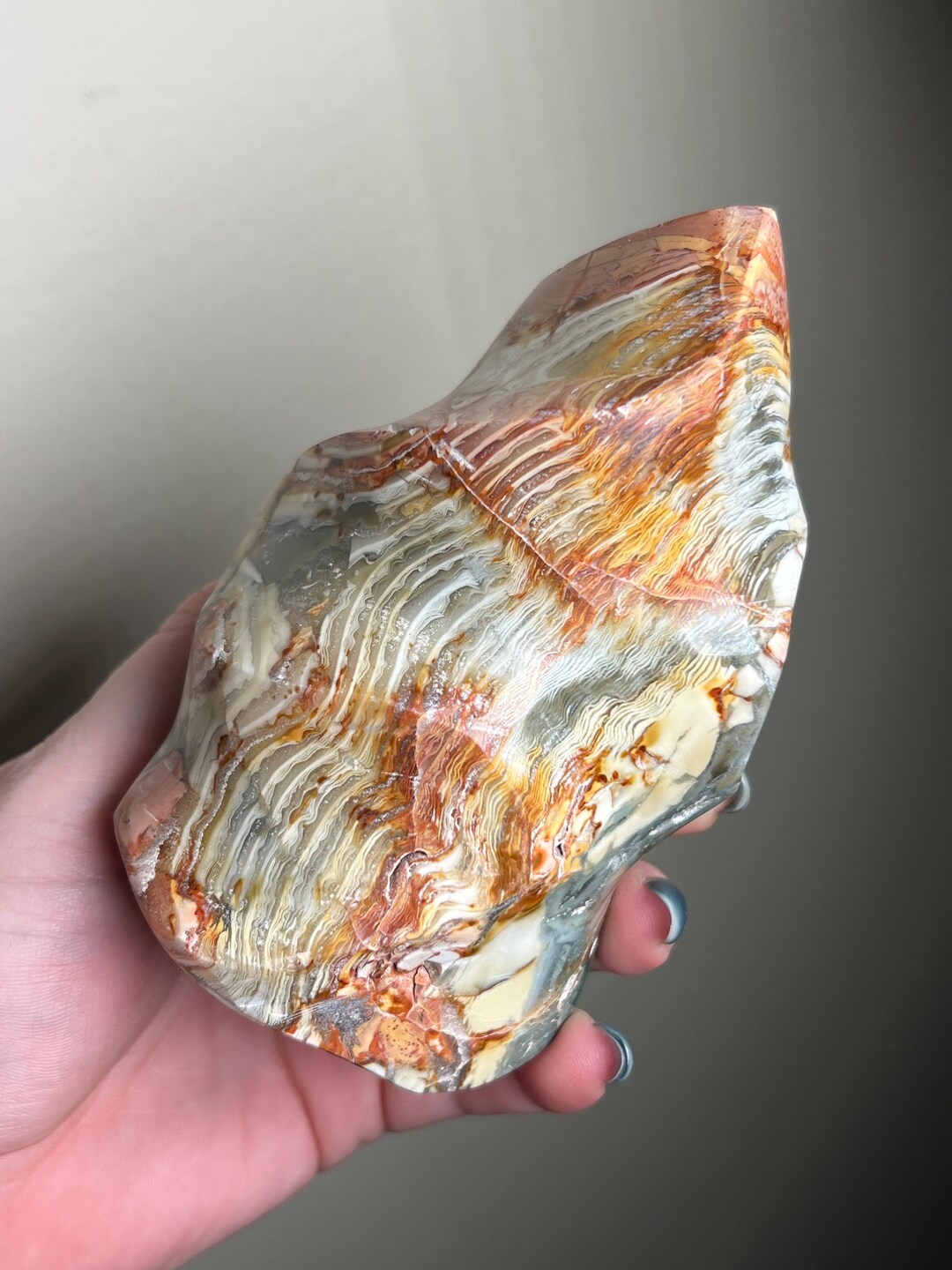 Pink Ibis Jasper Flame, Pastel Polychrome Freeform, Polished