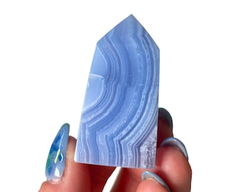 Polished Blue Lace Agate Tower, Blue Lace Tower, Agate Tower, Crystal Tower Blue Chalcedony Banded Agate