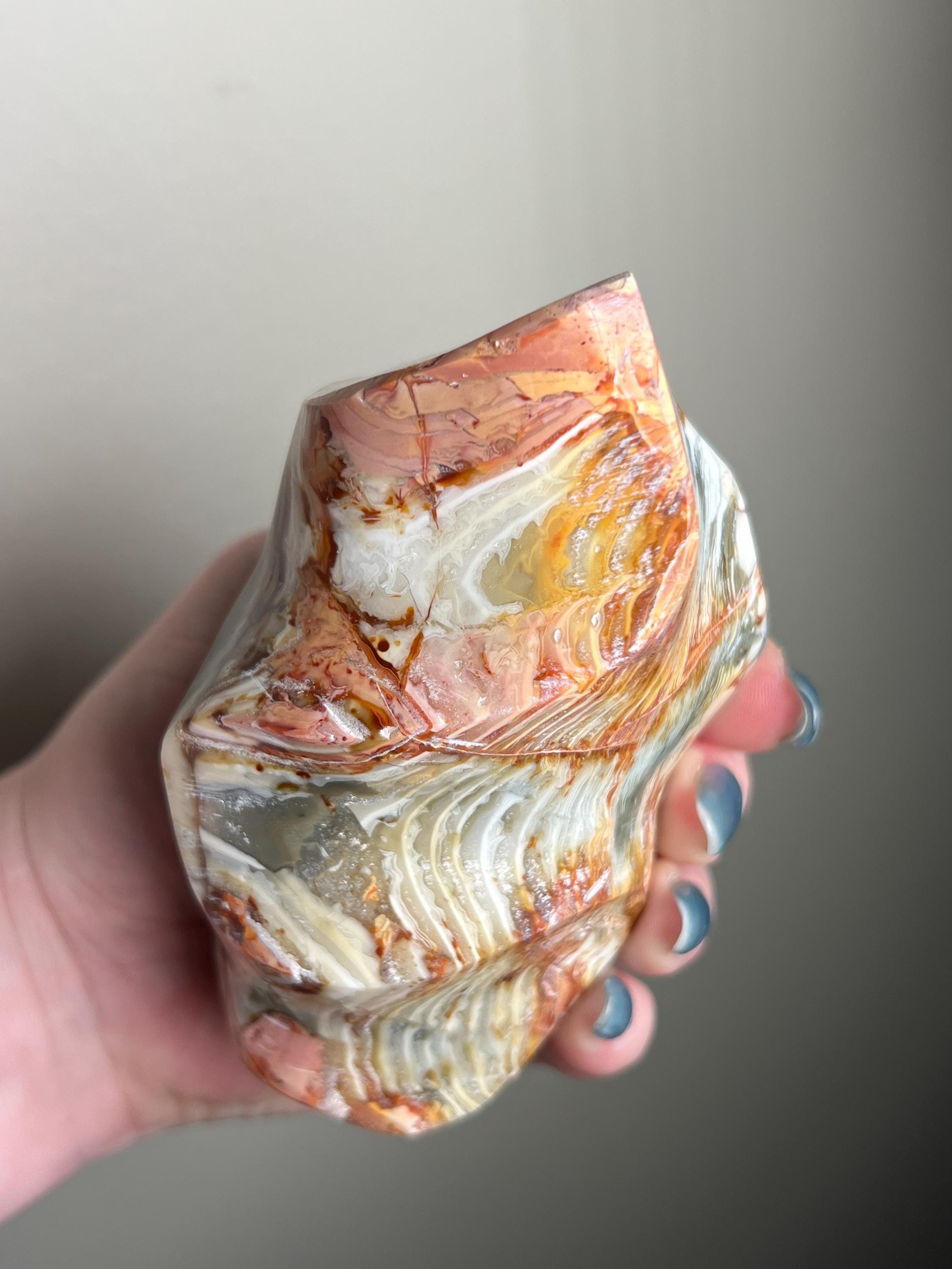 Pink Ibis Jasper Flame, Pastel Polychrome Freeform, Polished