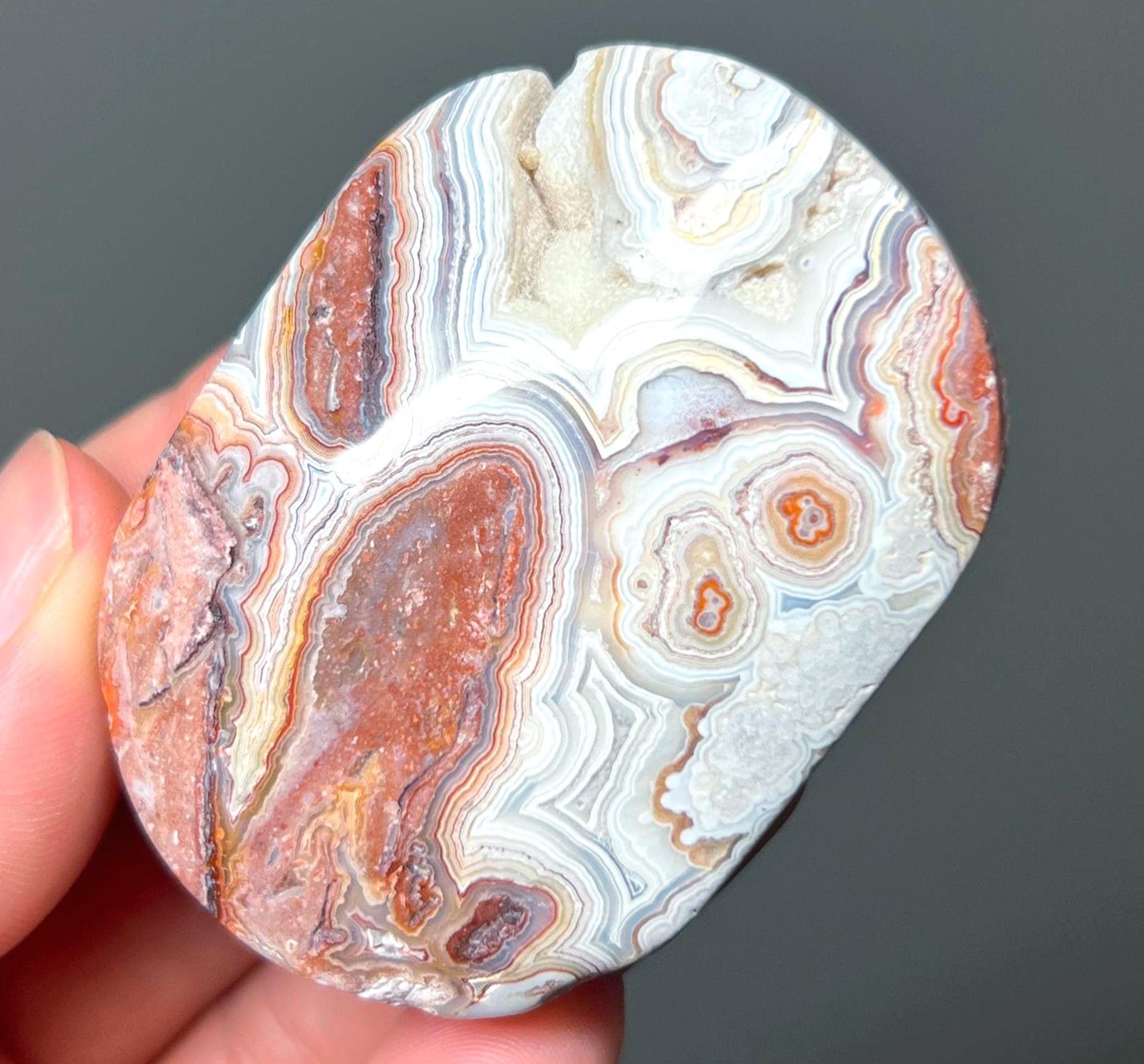 Pastel Crazy Lace Agate Palm Stone, Druzy Agate, Crystal, Mexican