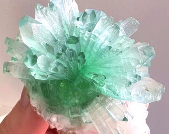 Rare Green Apophyllite Flower on Stilbite Matrix, Fluorapophyllite, Museum Grade, Collectors Specimen, Crystals, Minerals, Gemstones, India