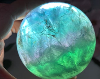 Fluorite Sphere, Polished Fluorite, Crystal Sphere, Blue Fluorite Green Fluorite